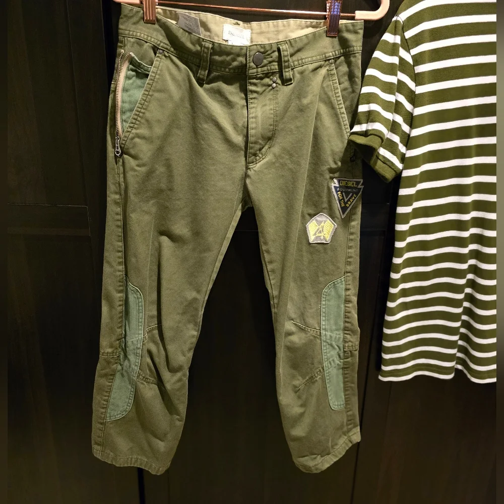 BOYS Lot of 2 Diesel Army Green Jeans w/ Patches Joe Fresh Size Small Polo Shirt - Picture 3 of 8